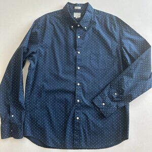 New J.Crew Secret Wash SLIM FIT XL Navy Blue Polka Dot Print Shirt Button Down